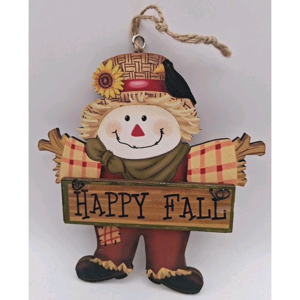 'HAPPY FALL' Mini Scarecrow w/Crow Wall or Door Hanger Sign